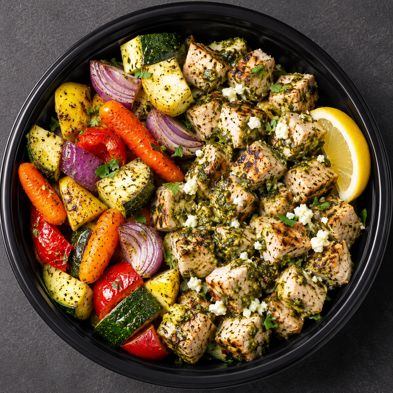 Power Lemon Pesto Grilled Chicken + Roasted Veggies